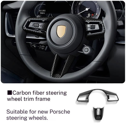 For Porsche Macan Cayenne Panamera 718 Taycan 2011-2025 Style Carbon Fiber Steering Wheel Cover Frame Trim Car Accessories