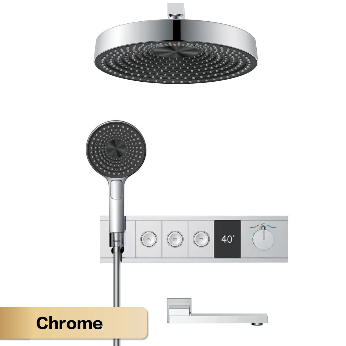 Luxury Bathroom Gunmetal Brass 3-Function LED Digital Display Shower System Wall-Embedded Rainfall Showerhead Bath Fixtures