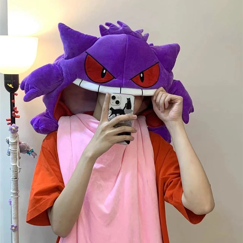 Cute Gengar Style Headgear Doll Sleep Pillow Integrated Dual Purpose Small Quilt Portable Sleeping Blanket Decor For Hobby Enthu