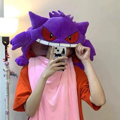 Cute Gengar Style Headgear Doll Sleep Pillow Integrated Dual Purpose Small Quilt Portable Sleeping Blanket Decor For Hobby Enthu