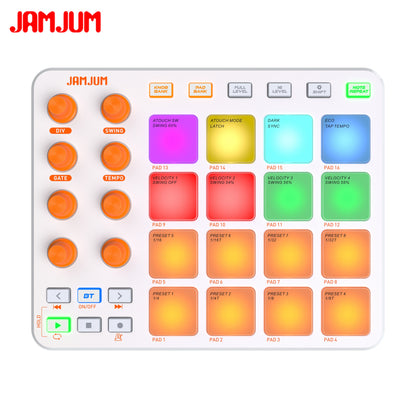 JAMJUM JP-1  Wireless MIDI Controller Pad with 16 RGB Backlit Led USB-C Interface Portable Design Small MIDI Pad
