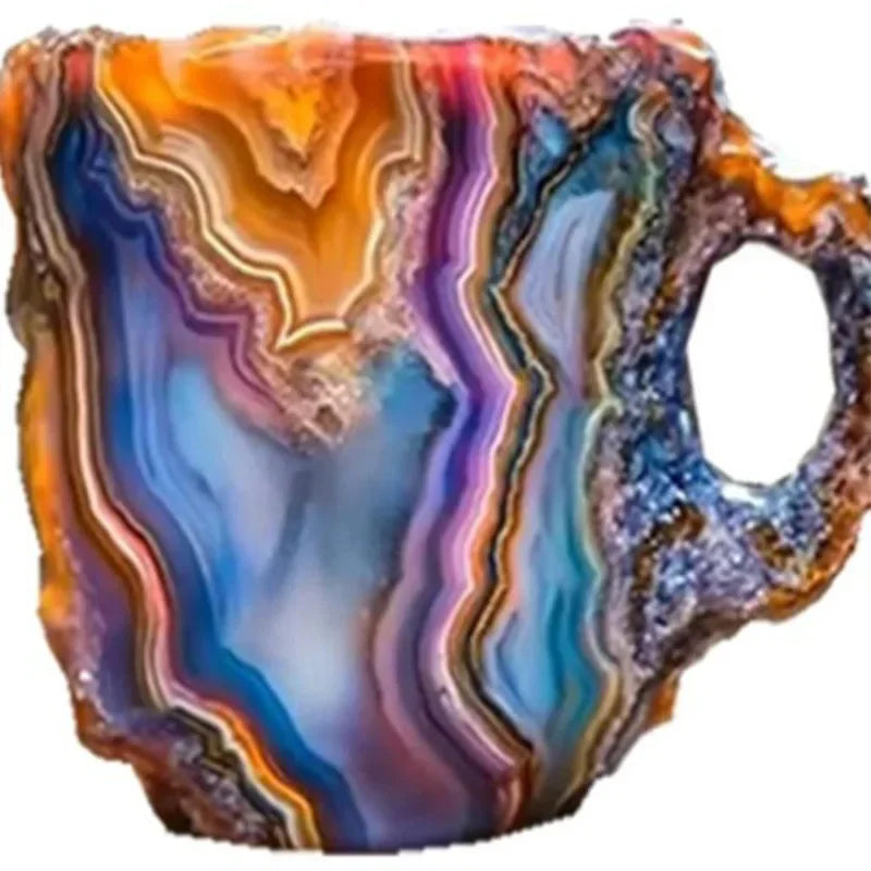 Mineral crystal coffee cup resin creative multi-color relief printing large capacity water cup color birthday gift mug