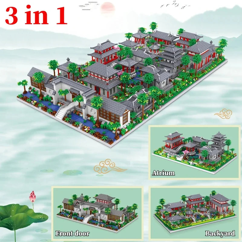 Chinese Traditional Suzhou Classical Yard Garden Temple Building Block 3900+Pcs Mini Assembled Bricks Construction Toys