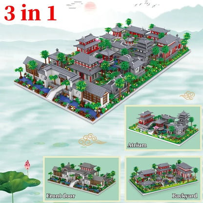 Chinese Traditional Suzhou Classical Yard Garden Temple Building Block 3900+Pcs Mini Assembled Bricks Construction Toys