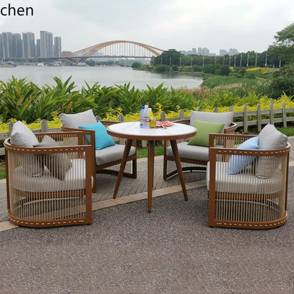 YFY  outdoor rattan sofa courtyard open-air hotel leisure dining chair garden waterproof coffee table combination