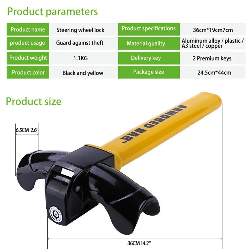 EAFC Car Steering Wheel Lock Heavy Duty Stainless Lock Universal Anti-theft Car/Van Security Rotary Enhance Automobile Security