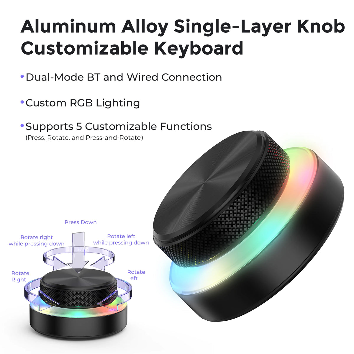 Dual-Layer Knob Wireless Custom Keyboard RGB Custom Control Volume Knob Multimedia Office Craphic Video Audio Editing Artwork
