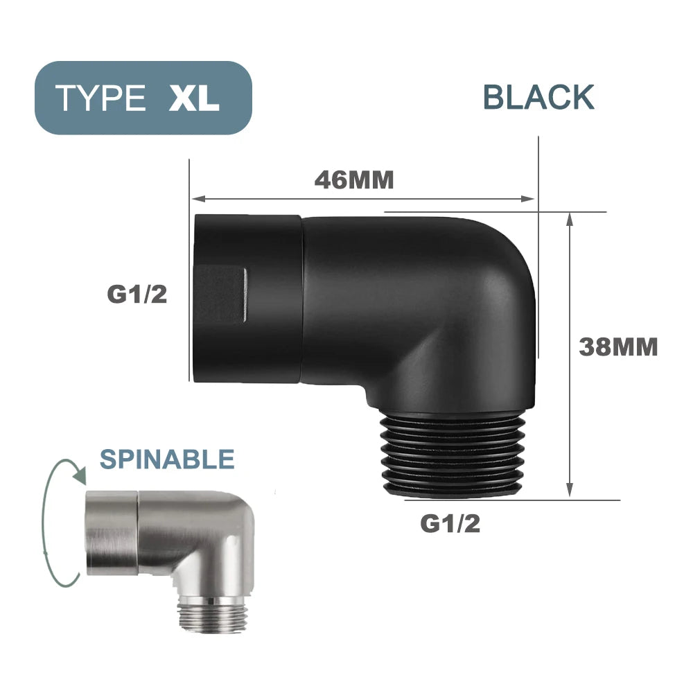G1/2 Elbow Adapter Shower Head Female and Male Thread Rainfall Shower Handheld Shower Connector Angle 90° 135° Accessory