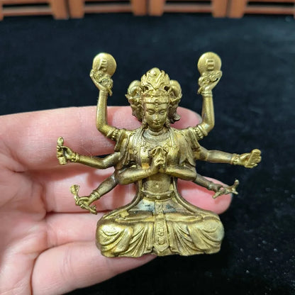 Retro Gilded Eight‑Arm Marici Bodhisattva Figurine Multi‑Headed Buddhist Deity With Sun Moon Home Worship Decor Collectible Gift