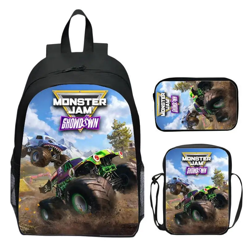 Monster Jam Monster Truck Three Piece Set Children's Backpack Elementary School Backpack Kindergarten Backpack