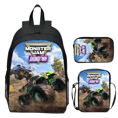 Monster Jam Monster Truck Three Piece Set Children's Backpack Elementary School Backpack Kindergarten Backpack