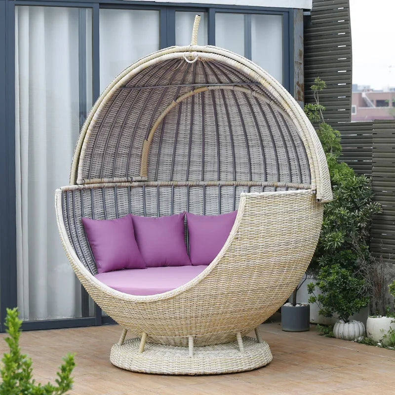 ABB  outdoor rattan bed round bed recliner Internet celebrity bed and breakfast garden hotel villa courtyard sofa