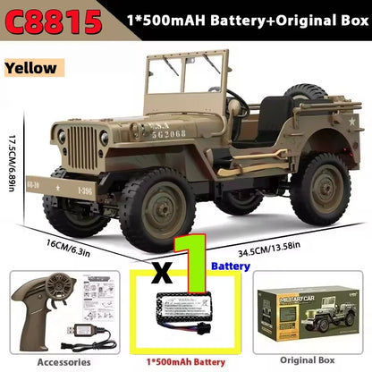 JHD FOR JJRC C8815 Rc Car 1:10 JEEP MB 2.4g 4wd RTR Crawler Climbing Scale Military Truck Offroad Vehicle C8815  Adult Toy Gift