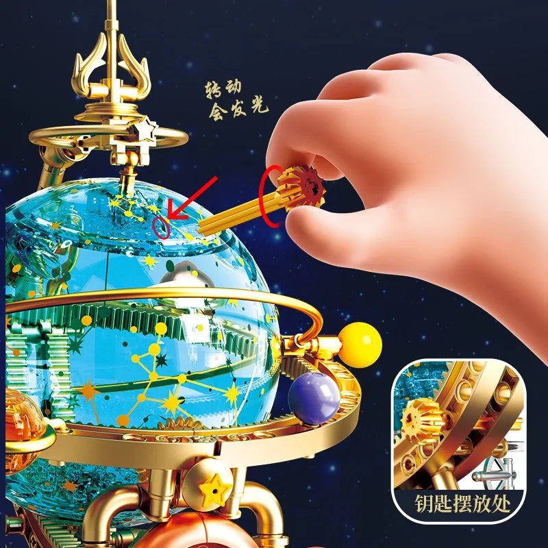 New Retro Rotating Earth Model Building Block Splicing Movable Construction Educational Decoration Ornament Toy Collection Gift