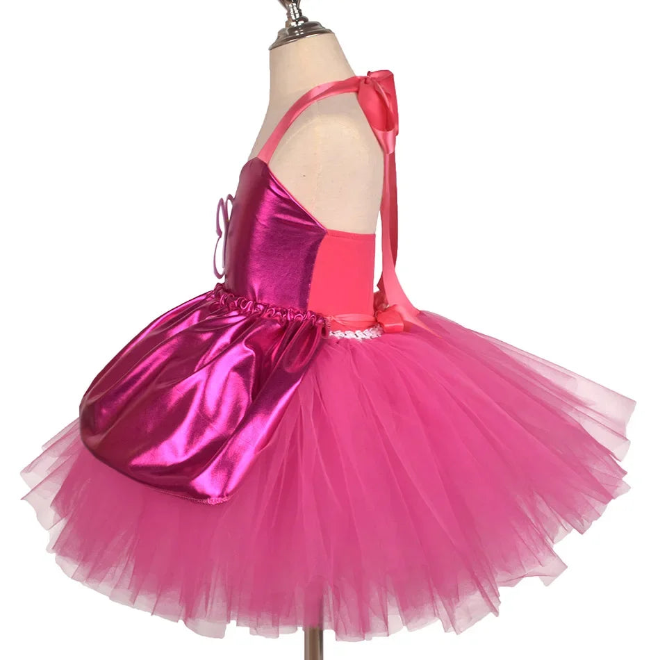 Princess Girls Rosy Knee Length Letter B Tutu Dresses for Girl Birthday Party Halloween Christmas Costumes Margot Robbie Cosplay