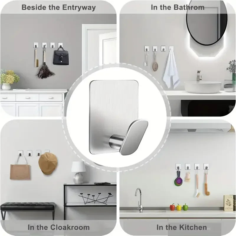 2pc/4pc Bathroom Clothes Hooks, Adhesive Wall Hooks, Stainless Steel Towel Racks, Bathroom Kitchen Hardware, Multi-Purpose Hooks