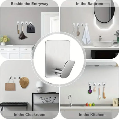 2pc/4pc Bathroom Clothes Hooks, Adhesive Wall Hooks, Stainless Steel Towel Racks, Bathroom Kitchen Hardware, Multi-Purpose Hooks