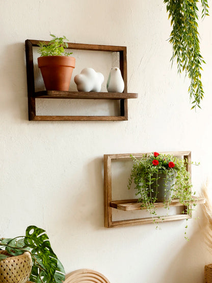 Rustic Wood Floating Shelves for Wall Decorative Wall Mounted Storage Display Shelf Plants Small Items Wooden Hanging Shelves