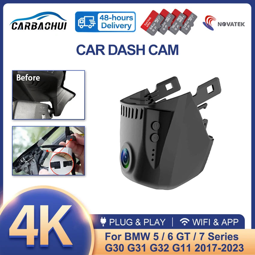 For BMW 2017-2023 G30 G31 G38 G11 G12 G32 M5 F90 5 Series 530i 540i 520i 520d 530d 540d FHD Wifi Car DVR 4K Dash Cam Camera