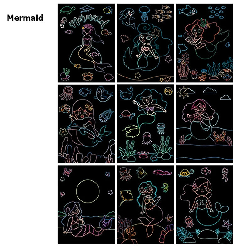 Cartoon Scratch Painting Children Drawing Toys Art Creativity DIY Graffiti Supplies Dazzling Color Scratched Paintbook TMZ