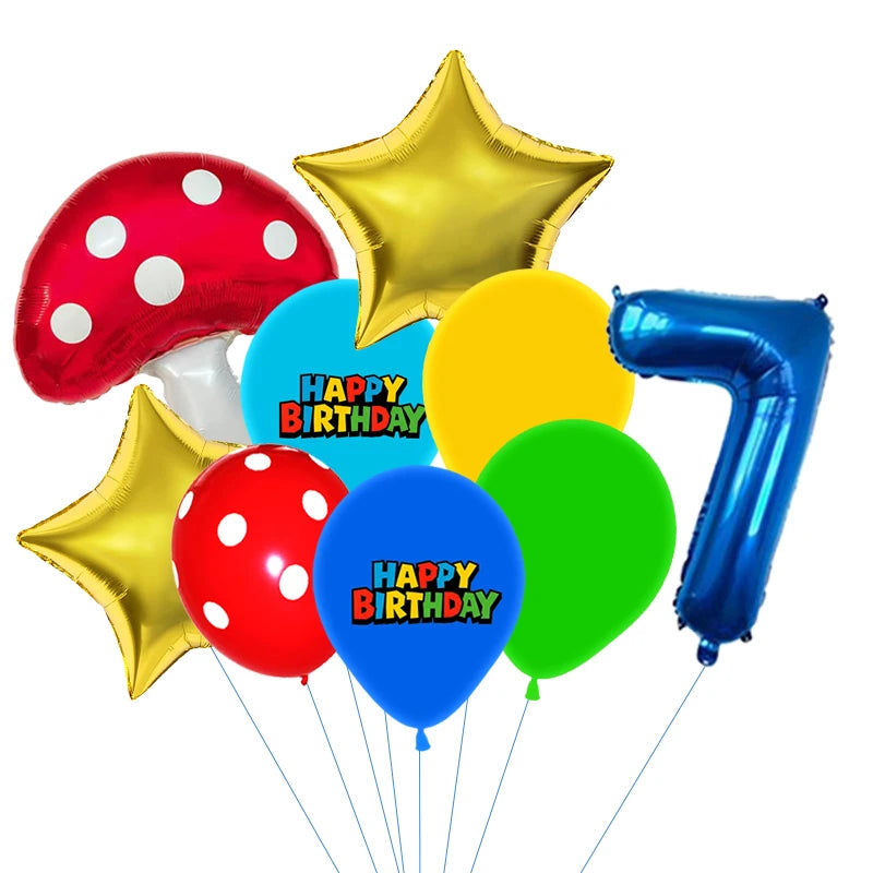 Red Blue Green Yellow Mushroom Star Balloons for Cartoon Video Game Super Bros Balloon Birthday Inspired Party Decoration