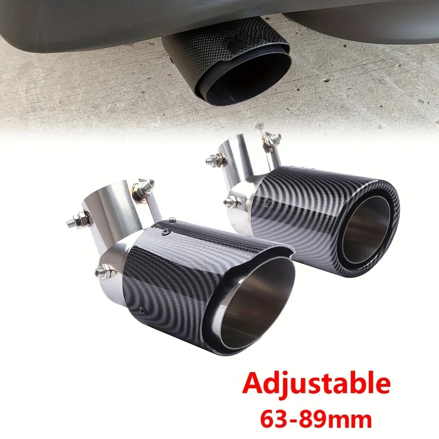 Stainless Steel Car Exhaust Tip, Carbon Fiber ABS Shell Multi-Angle Adjustable Curved Muffler Decor Cover