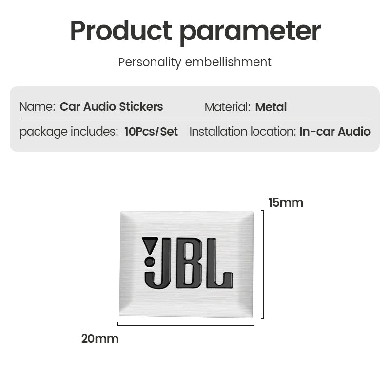 10Pcs 3D Aluminum JBL Car Audio Badge Sticker Car Hi-Fi Speaker Audio Emblem Stickers Auto Logo Decal Accessories for BMW KIA