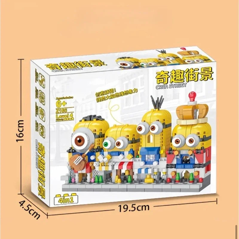 4-in-1 Minions Street View Building Blocks Series Boys and Girls Assemble Toys 3D Stereoscopic Children's Birthday Gifts
