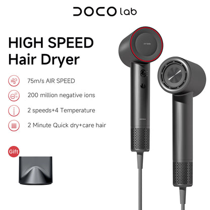 DOCO Hair Dryer 75m/s High Speed 200 Million Negative Ions Hair Care 110000 Rpm Professional Lightweight Home Travel Gift