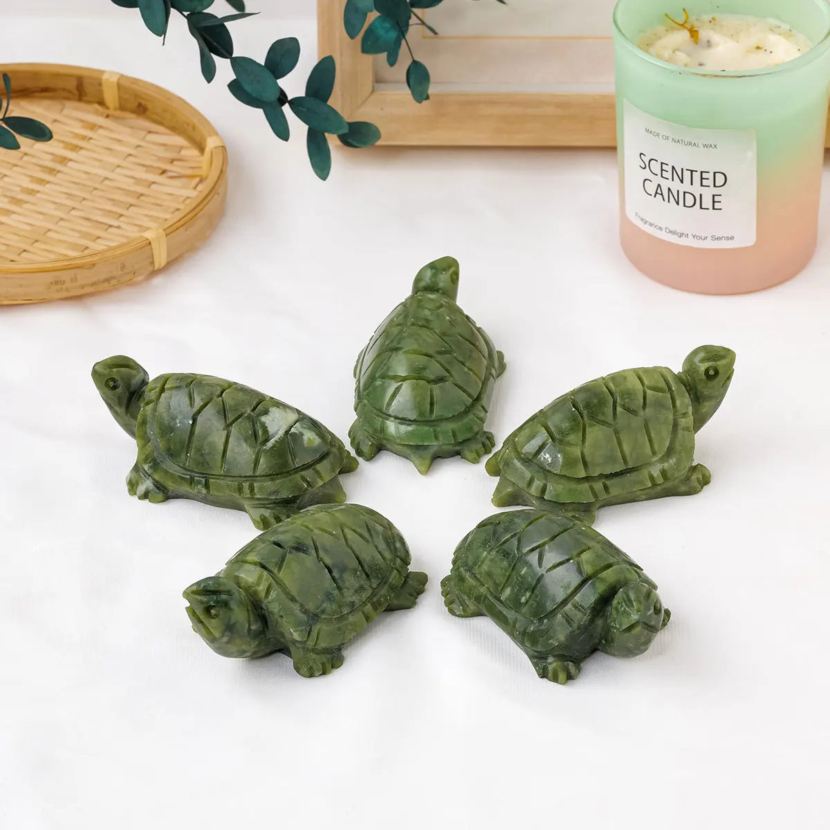 1pc Natural Crystal Green Jade Turtle Tortoise Statue Carved Reiki Healing Crystal Animal Figurine Crafts Home Decoration