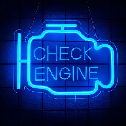 Check Engine Neon Sign, Led Garage Sign Dad Wall Art Gift, Man Cave, Auto Repair Shop, Bedroom, Workshop, Party, Bar Decor.