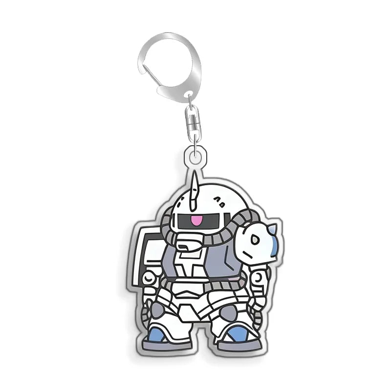 Keychain for Gundam MS-06S Zaku Ll White Cabin Backpack Pendant Anime Game Fans Gift Recycled Acrylic Decoration Rare Card Toy