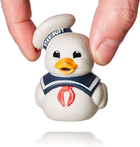 Mini Ghostbusters - Stay Puft Cosplaying Rubber Duck Vinyl Figure, Cotton Candy Duck Statue - Cute Cartoon-Style Collectible.