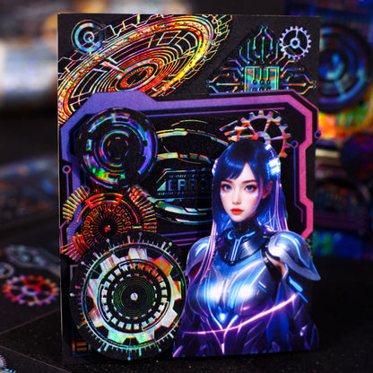 50mm * 2m Gear Fantasy Series Punk Cyberpunk Style PET Stickers Creative Handbook DIY Handmade Scrapbook Aesthetic Stickers