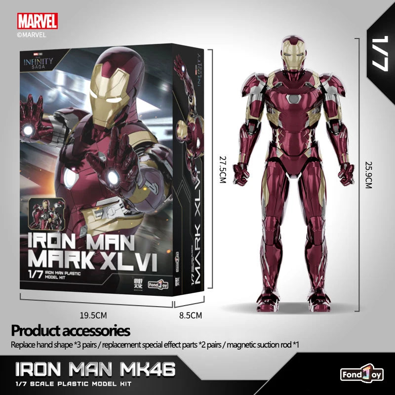 Fondjoy Marvel Iron Man MK46 Assembled Model Action Figures Reactors Can Emit Light Collect Desktop Ornament Boy Toy Idea Gifts