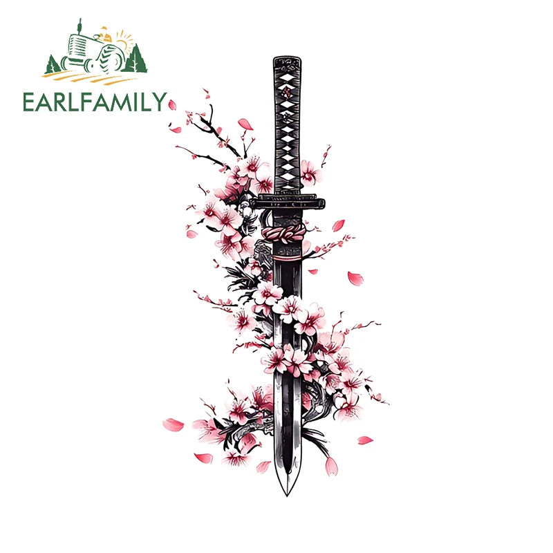 EARLFAMILY Samurai Theme Katana Design Car Stickers Cool Cartoon Picture Decal Amusing Motorcycle Car Body Occlusion Scratch