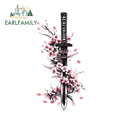 EARLFAMILY Samurai Theme Katana Design Car Stickers Cool Cartoon Picture Decal Amusing Motorcycle Car Body Occlusion Scratch