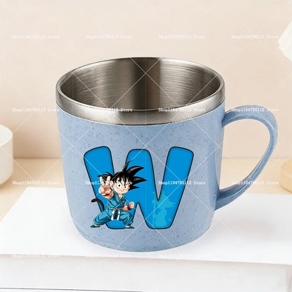 Dragons Ball 304 Stainless Steel Mouth Cup Goku Anime Kawaii Letter A-Z Coffee Milk Water Mug  Anti-scalding Camping Cups Gift