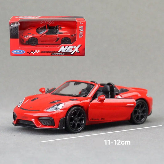 1/36 Porsche 718 Spyder Super Racing Toy Car Model Welly Diecast Vehicle Pull Back Classical Collection Gift For Children Boys
