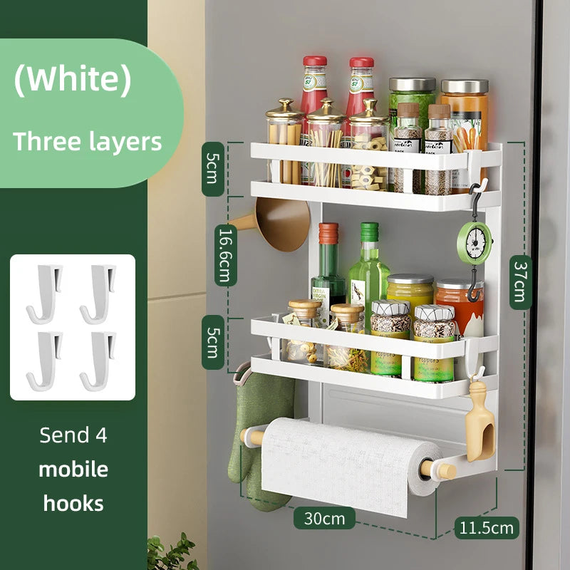 2-3Layer Magnetic Refrigerator Organizer Kitchen Storage Shelf Adhesive Towel Holder Side Mount Rack Home Kitchen Organization
