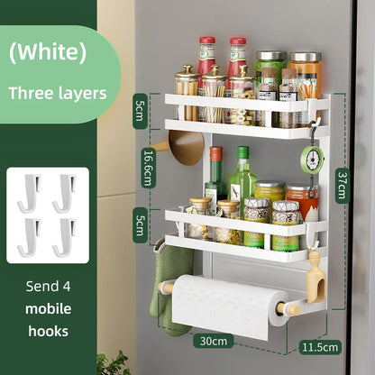 2-3Layer Magnetic Refrigerator Organizer Kitchen Storage Shelf Adhesive Towel Holder Side Mount Rack Home Kitchen Organization