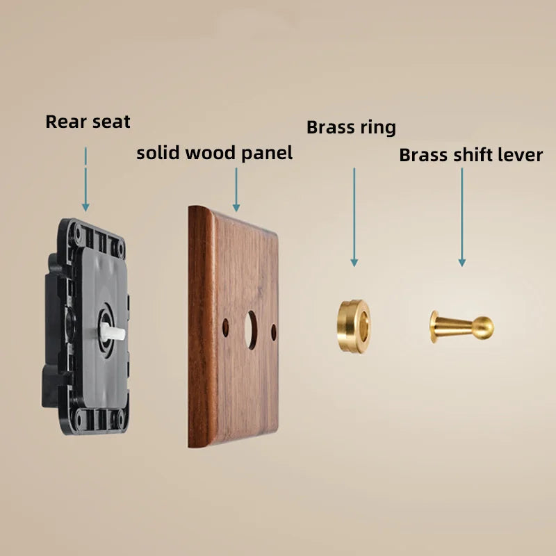 Black walnut wood retro British light switch socket, bedside wall lamp switch LED dimmer, pure wood brass toggle switch board