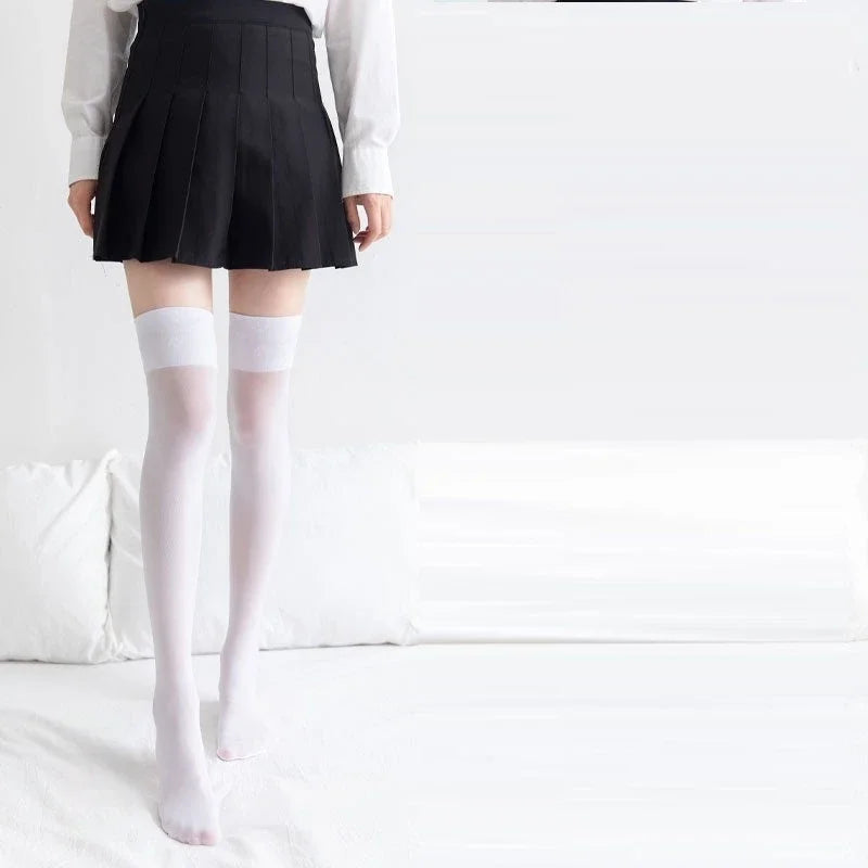 High-Quality Glue Dispensing Anti Slip Over Knee Long Socks Compression Women Knee High Hosiery Anti Pilling Female JK Stockings