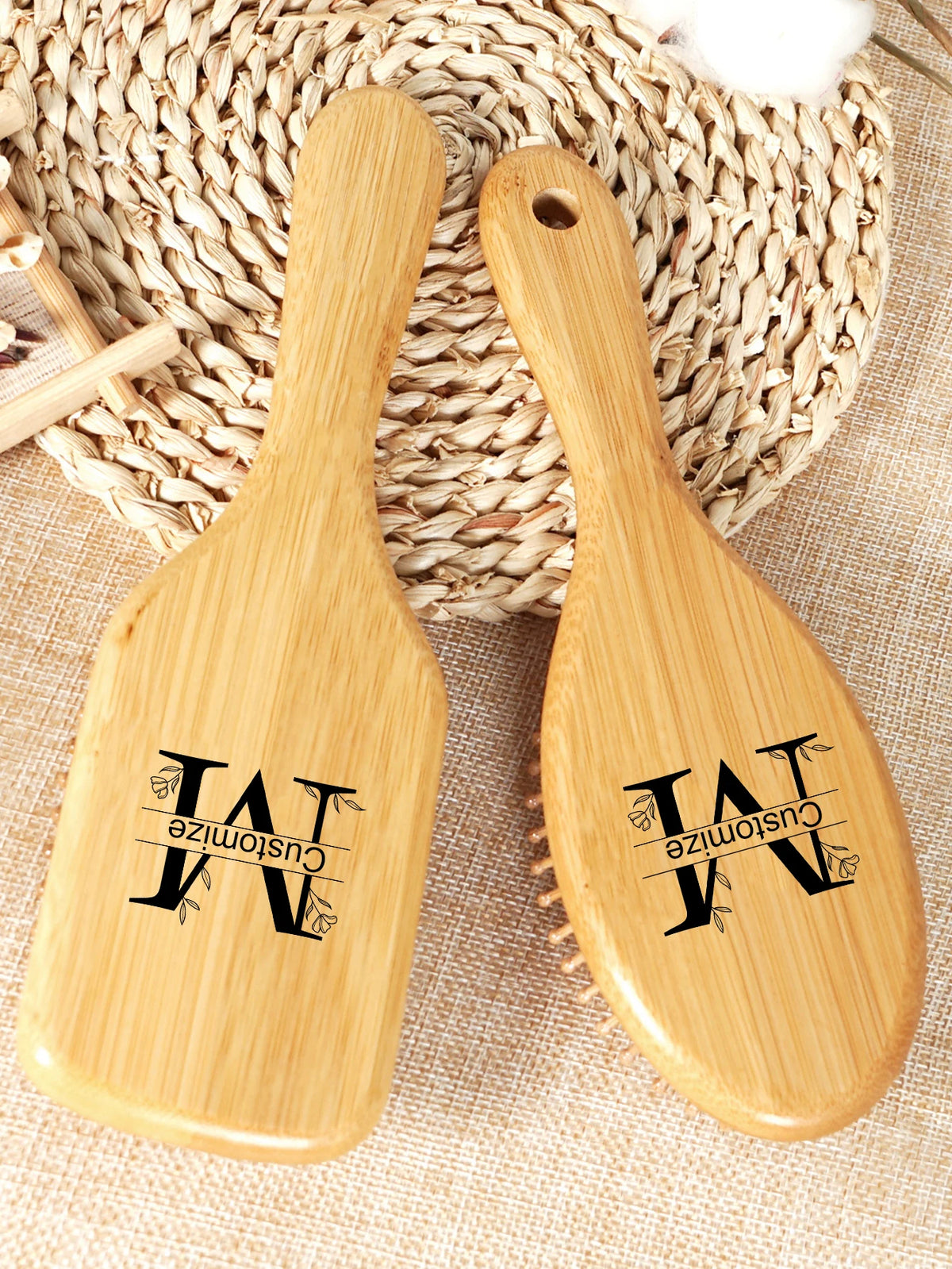 1pc Personalised Custom Bamboo Hairbrush Air Cushion Hair Brush Premium Detangling Massaging Scalp Comb Gifts for Men Women