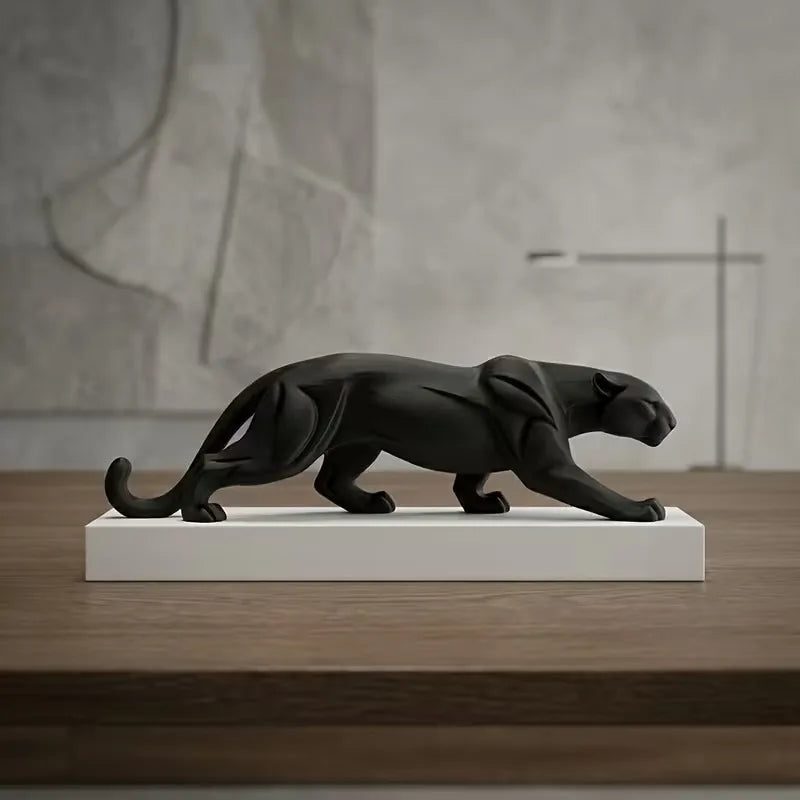 2026 Newest 3D Printed Abstract Black Panther Statue With White Base Minimalist Animal Sculpture Office Desktop Decor Ornament
