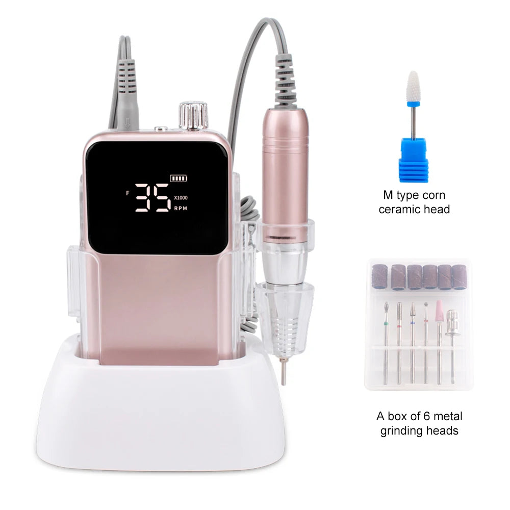 SIMINAIL Rectangle Nail Drill Rechargeable Desktop Base 35000RPM Manicure Electric Machine Nail File Pedicure Cordless Drilling