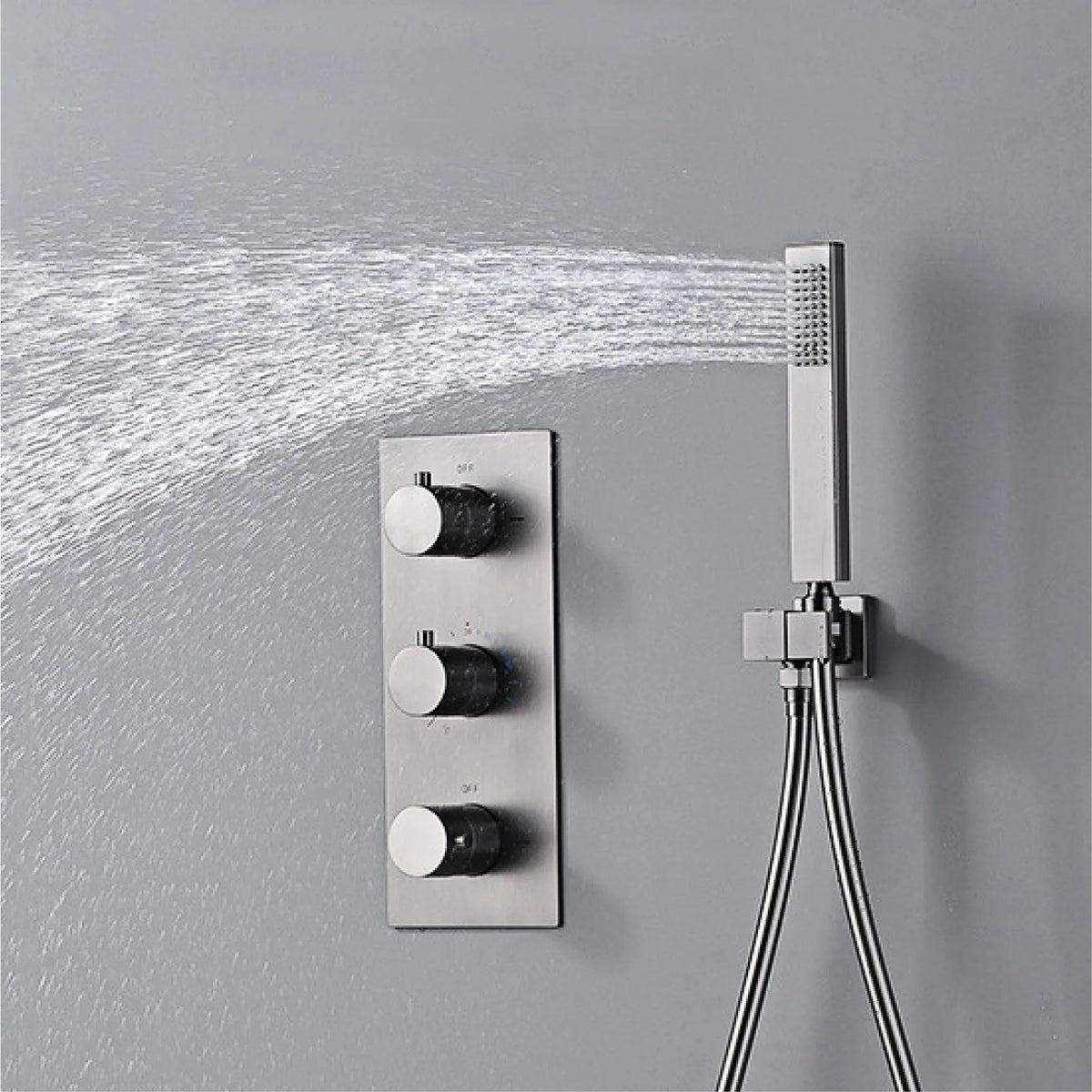 Luxury Gun Grey Brass Wall Mounted Constant Temperature Shower System Embedded Cold and Hot Water 4-Function Bathroom Mixer