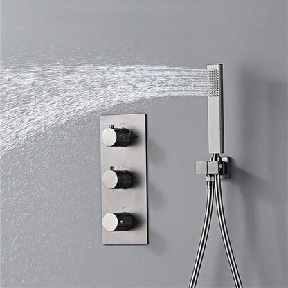 Luxury Gun Grey Brass Wall Mounted Constant Temperature Shower System Embedded Cold and Hot Water 4-Function Bathroom Mixer