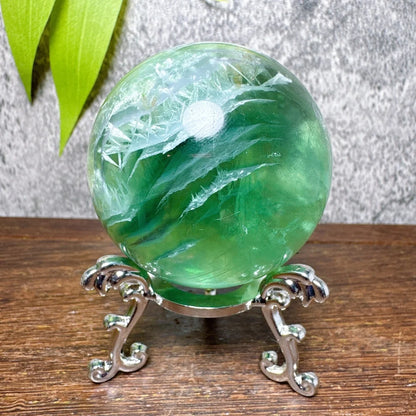 Natural Blue Snowflake Feather Fluorite Spheres Stone Healing Crystal Reiki Energy Home Scene Decorations Gifts+Stand