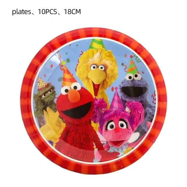 Cartoon Sesames Streeted Birthday Party Decoration Elmo Theme Balloon Set Plates Tissue Tablecloth Party Supplies Baby Shower